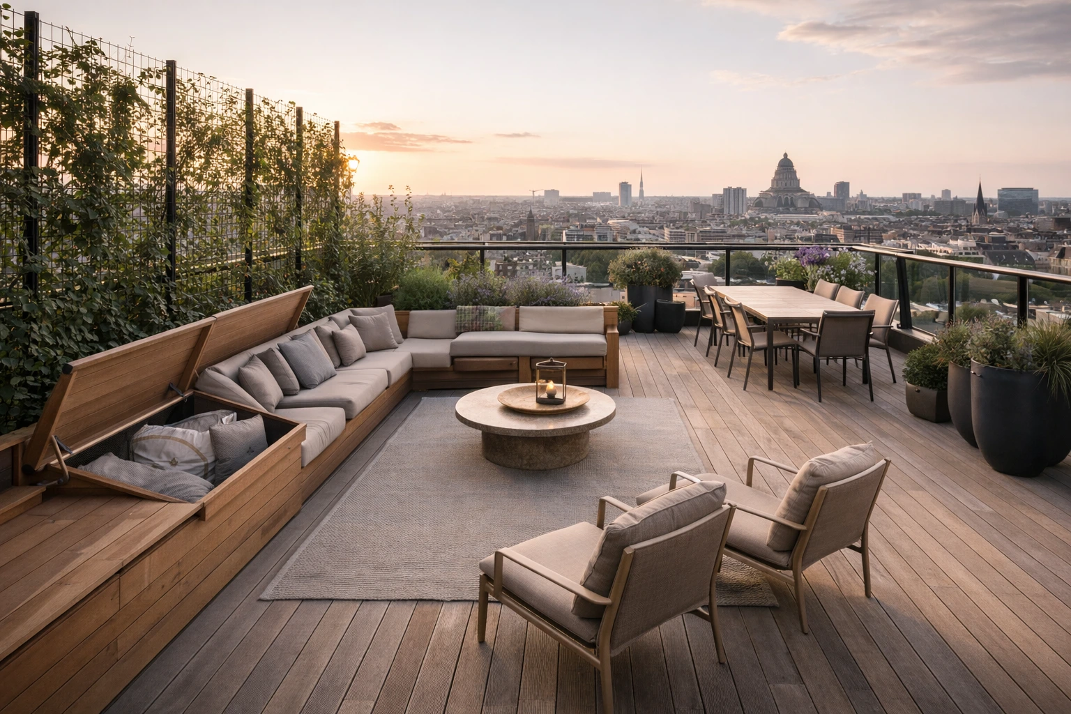 Terrasse penthouse avec mobilier intégré