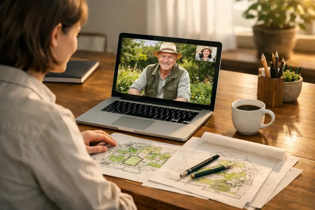 Plan 2D jardin & Cahier d'ambiances · À distance (Allées & accès · allée carrossable, cour, parking, Compact · jusqu'à 300m²)